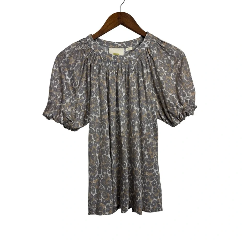 Anthropologie Maeve Leopard Linen Puff-Sleeved Top‎